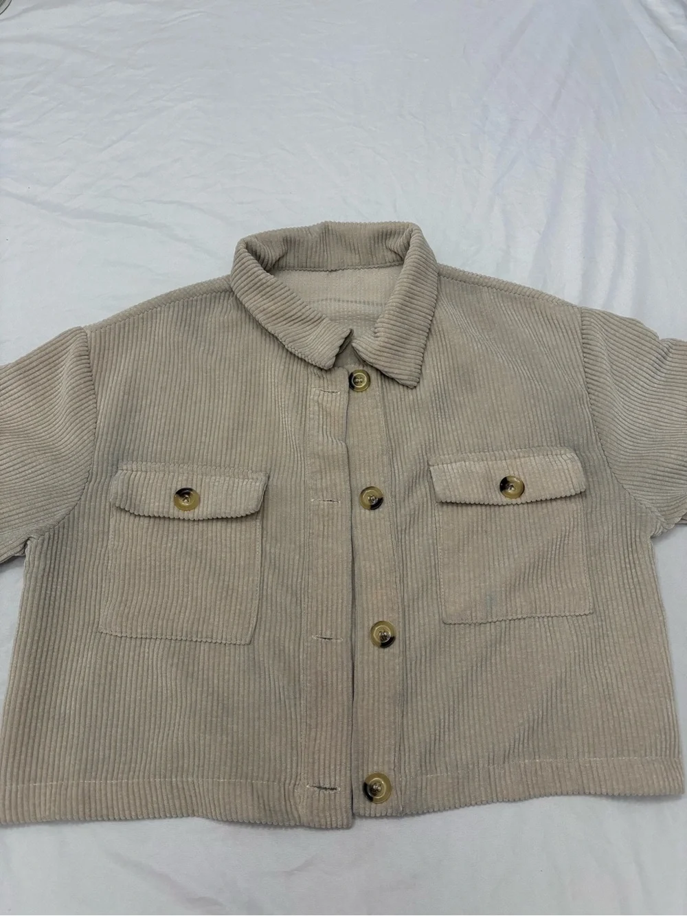 Beige Corduroy Button-Front Jacket